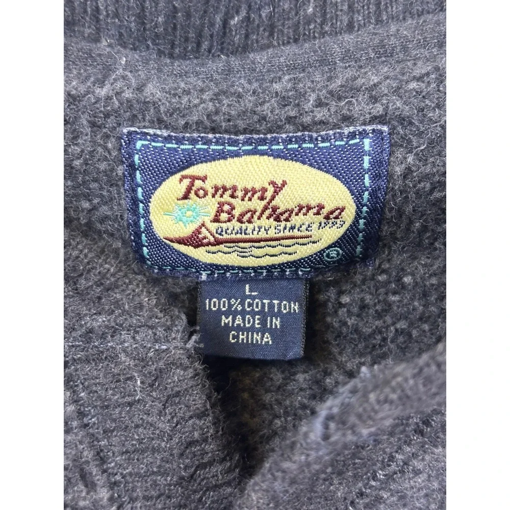 Tommy Bahama Mens Large Gray Cotton Textured Knit Split Neck Sweater